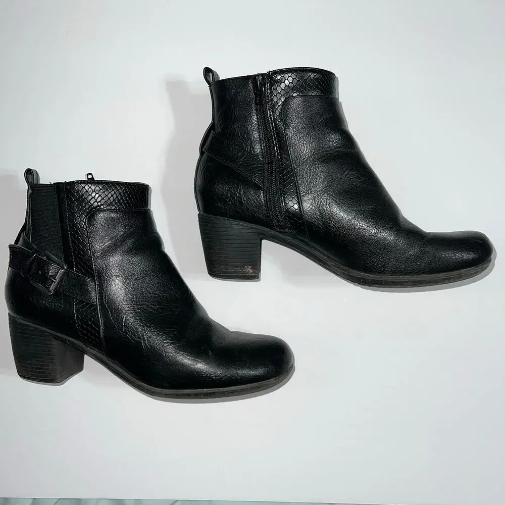 Croft and Barrow Womens Ankle Boots Faux Leather Black Block High Heel Size 8